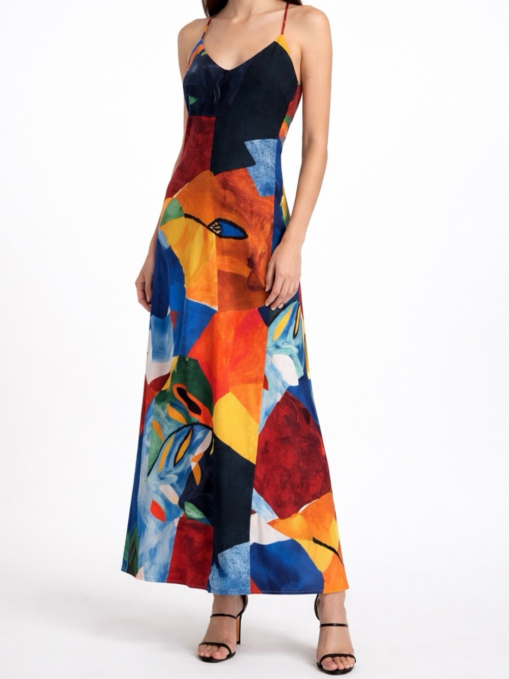 NWT Nicole Miller Strappy Top V-Neck Satiny Maxi Dress Size XS